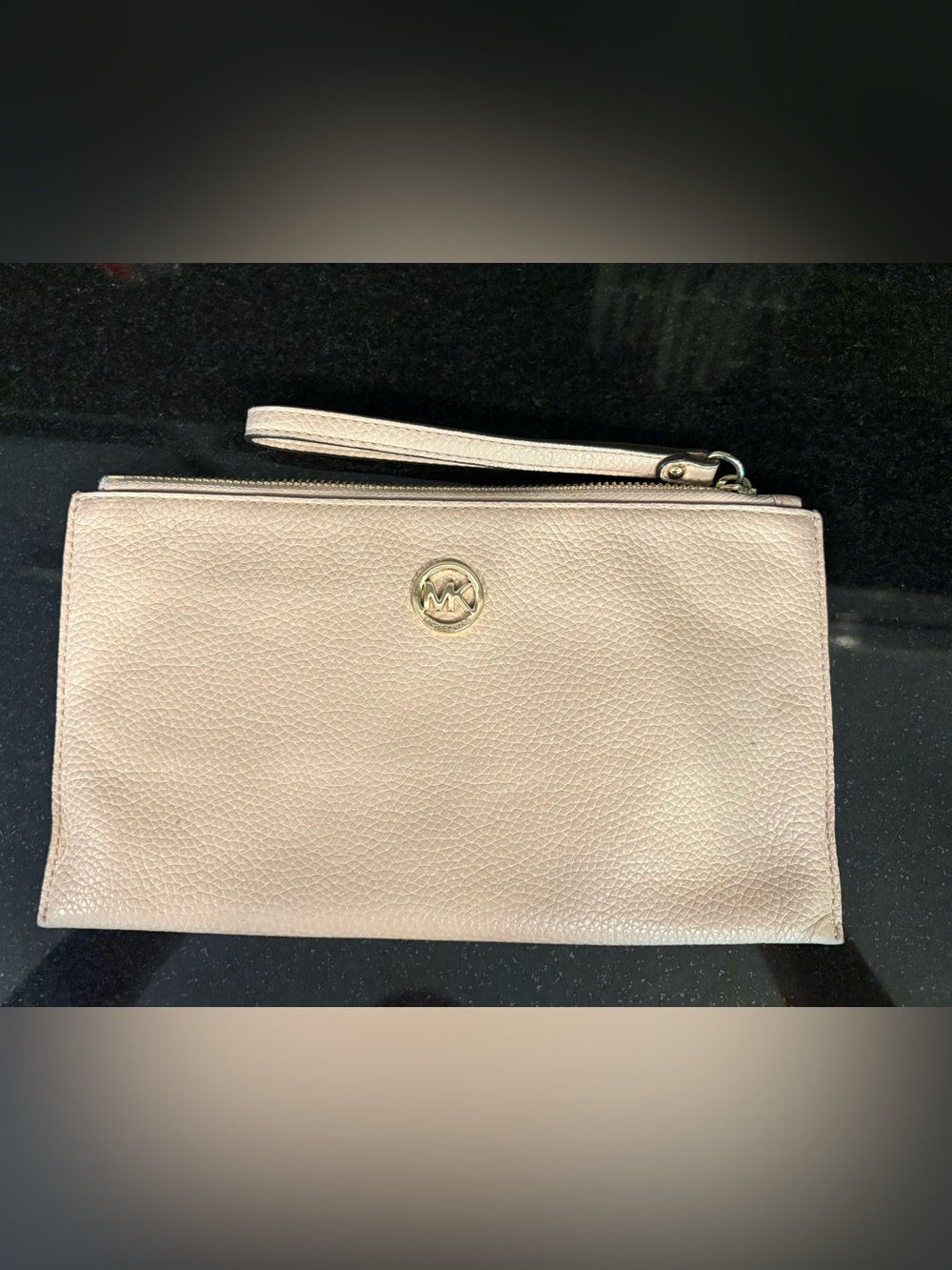 Michael Kors Pebbled Leather Wristlet in Beige-blush with Gold Hardware